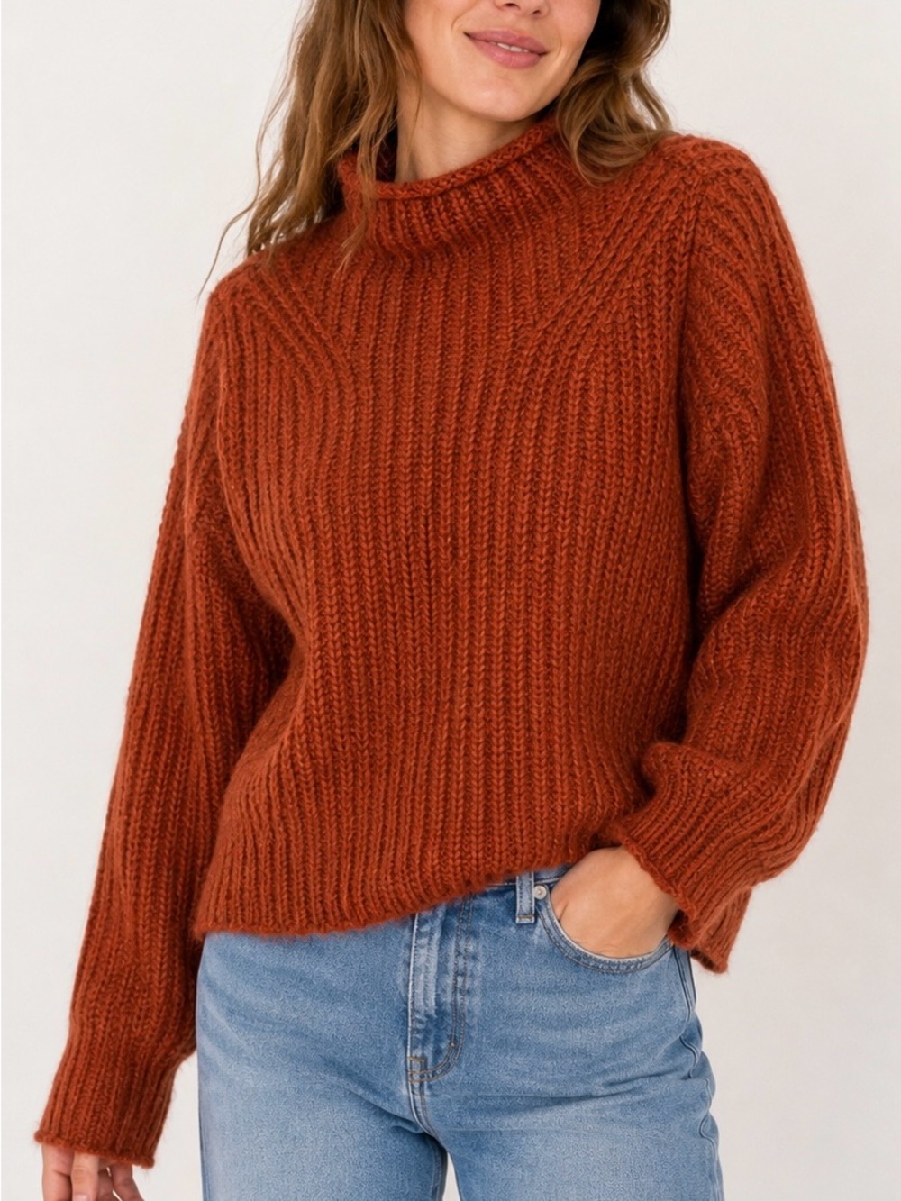 Madewell Loretto Mockneck Pullover Sweater Rust Wool Blend Boho Elevated XS